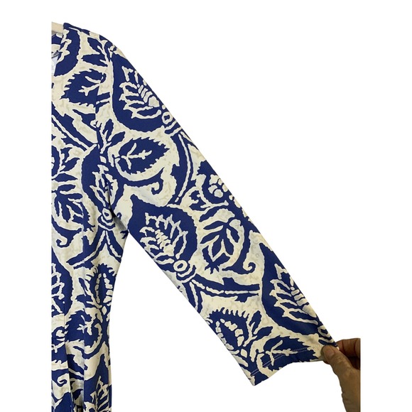 J.McLaughlin for Dillards Women's Blue White Leaf Print 3/4 Sleeve Dress Size L - Picture 4 of 9